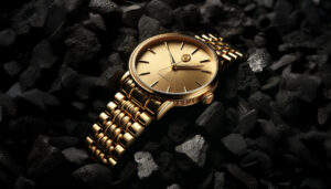 Fotografia aranżaowana złoty zegarek