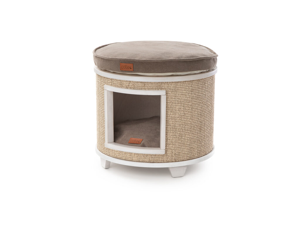 Okrągła budka/legowisko dla kota z sisalu – poduszka szara, zdjęcie produktowe