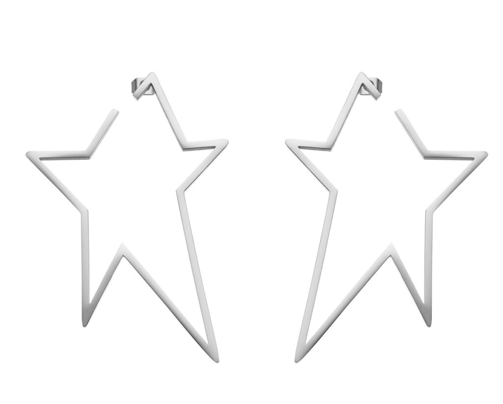 Srebrne kolczyki w kształcie gwiazdy kontur – packshot biżuterii e-commerce
