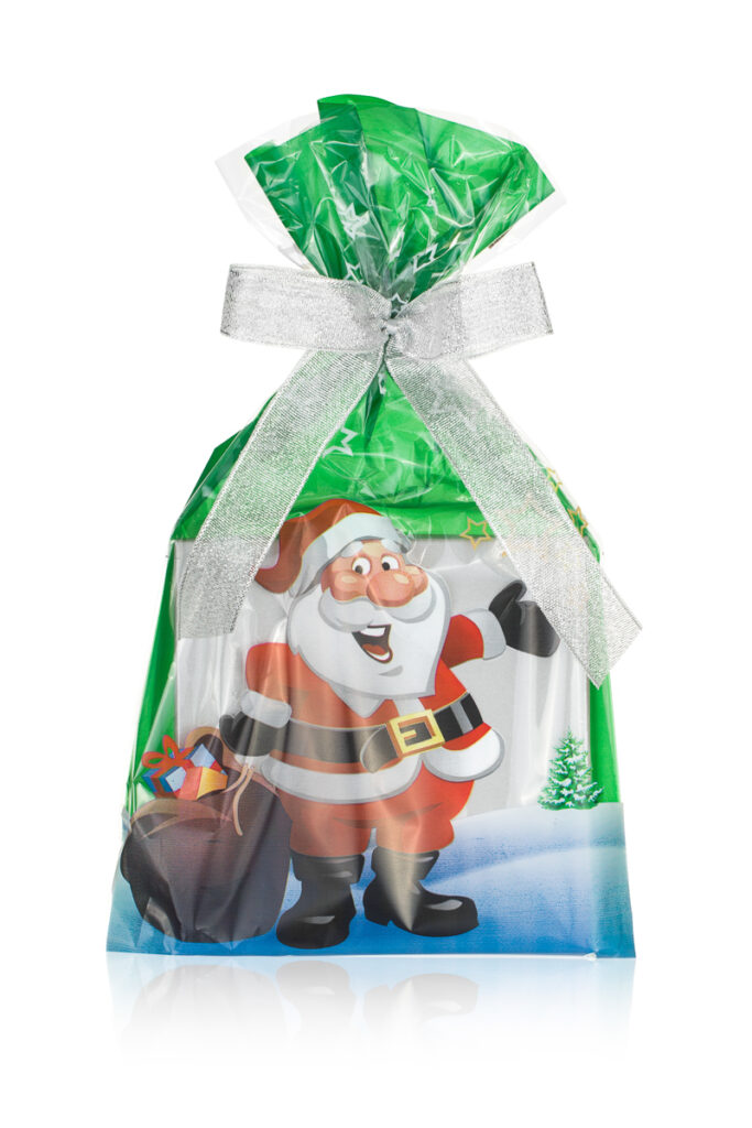 Zdjęcia produktowe błyszczącej folii – packshot opakowań świątecznych z retuszem zagnieceń