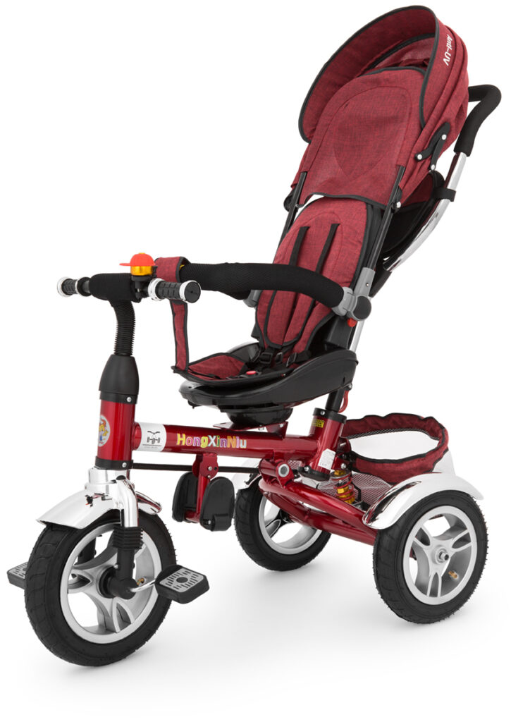 Trójkołowiec dziecięcy ujęcie boczne – zdjęcie produktowe na białym tle