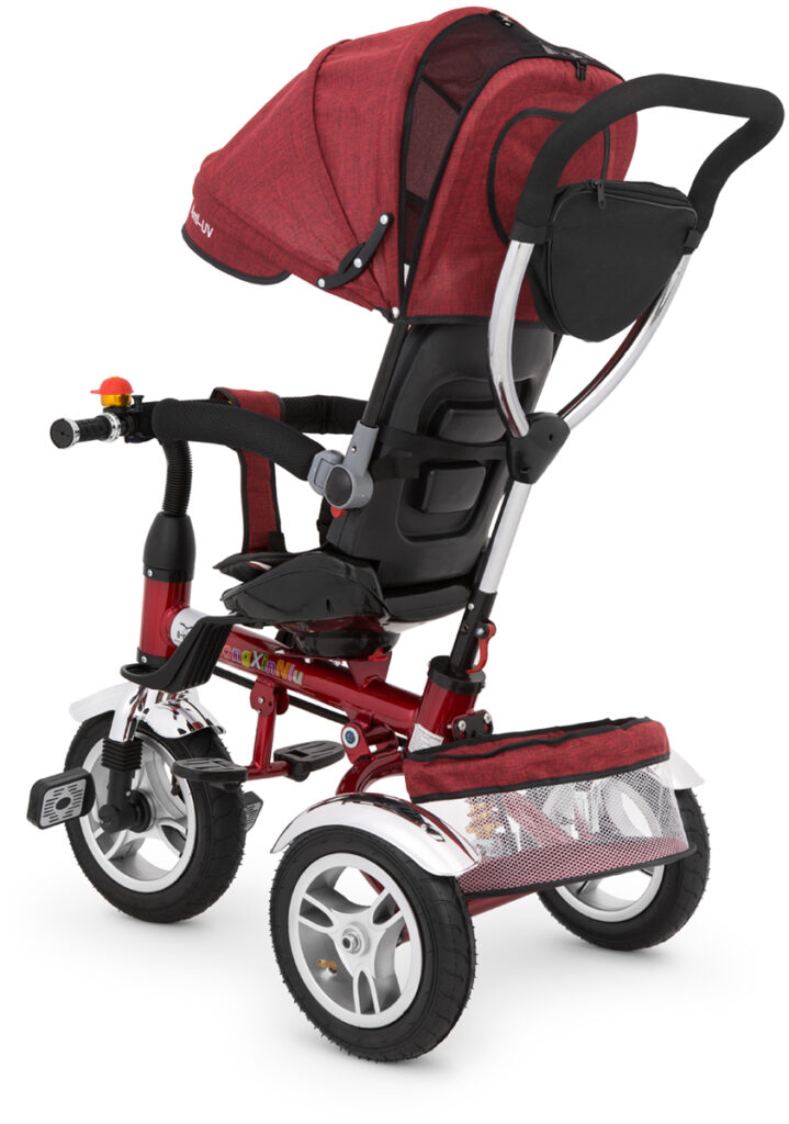 Rower trójkołowy dla dziecka ujęcie 3/4 przód (wersja czerwona) – packshot na białym tle