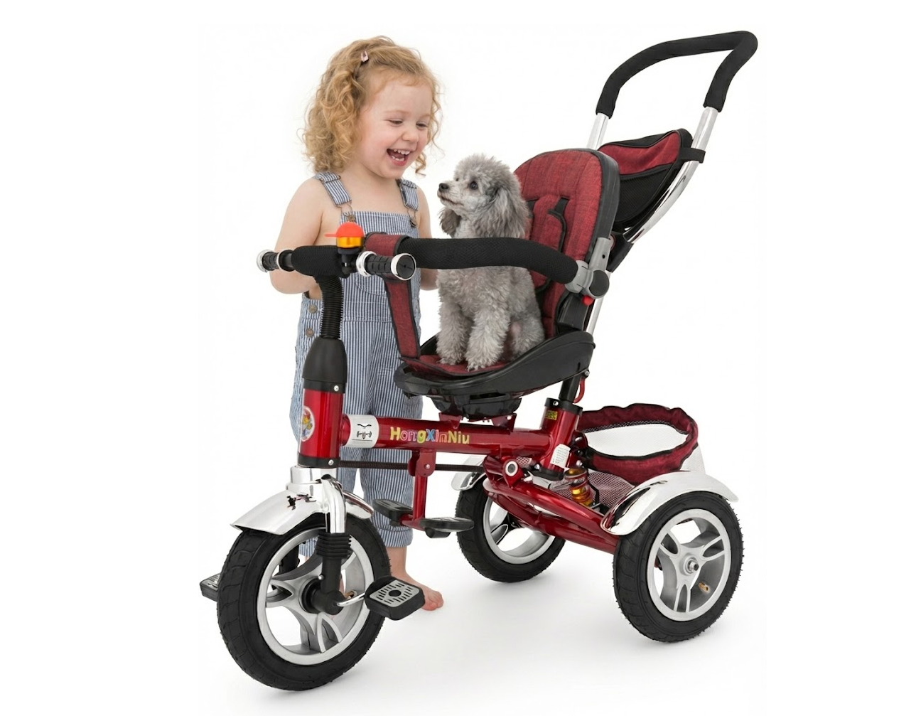 Fotografia reklamowa roweków dziecięcych z dziewczynką i pudlem Siedlce